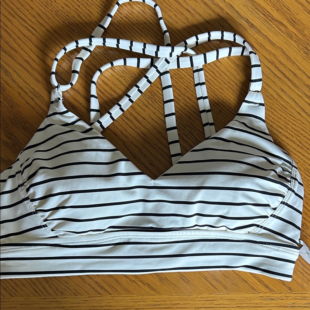 Calia Striped Black and White Strappy Bikini Top